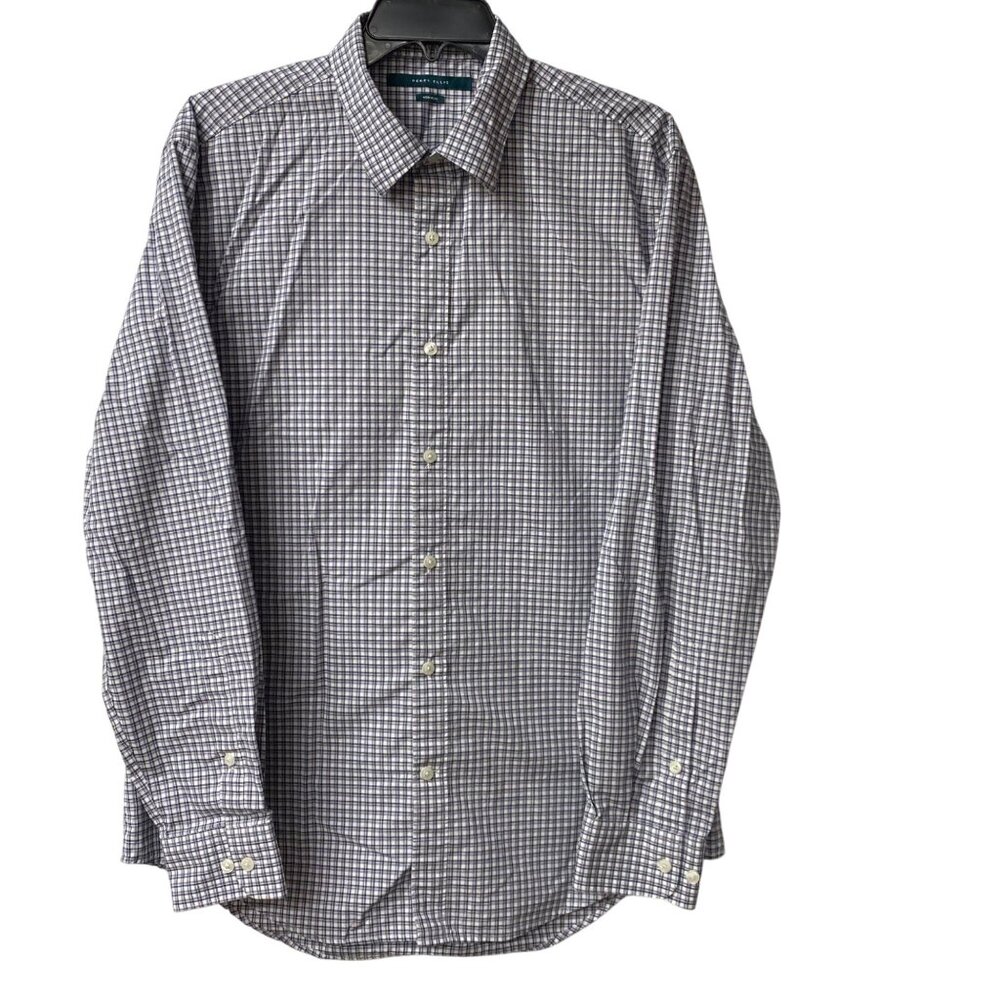 Perry Ellis Mens Non-Iron Long Sleeve Checkered Dress‎ Shirt Size L